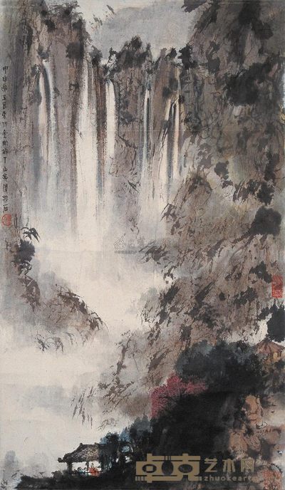 傅抱石 1944年作 观瀑图 镜心 62×36.5cm