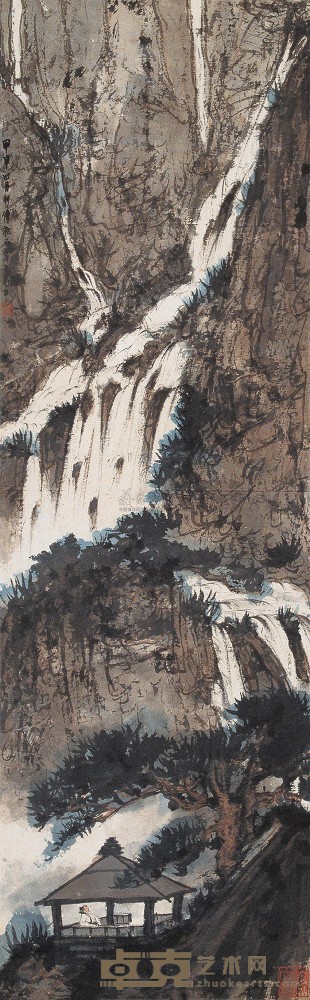 傅抱石 1944年作 松溪观瀑 立轴 98×30.5cm