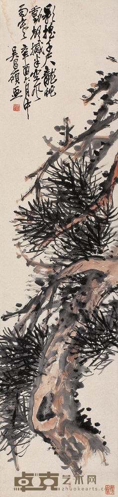 吴昌硕 1921年作 虬松 立轴 129×31cm
