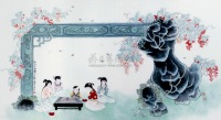 2009年作 王采绘 粉彩《红豆生南国》瓷板