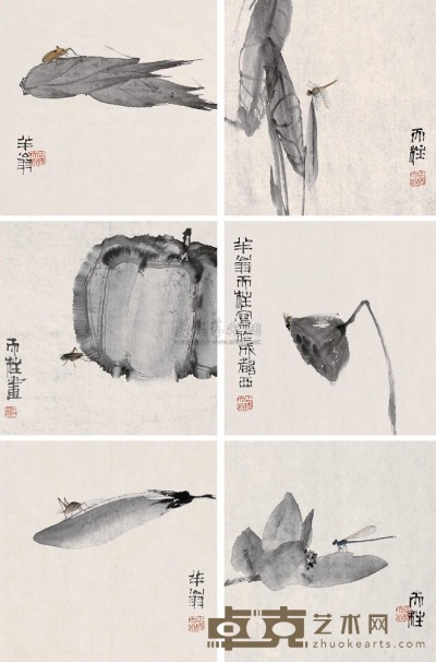 秦天柱 2009年作 昆虫系列 （六帧） 镜框 34×34cm×6