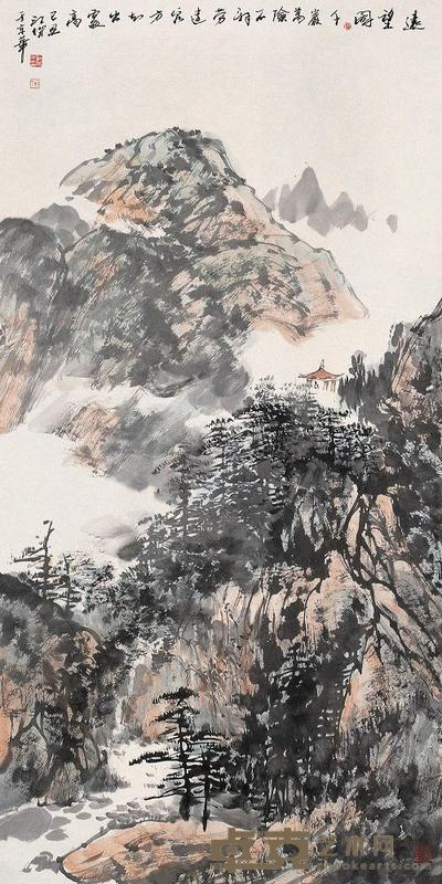 施江城 2009年作 远望图 镜框 136×68cm