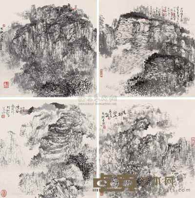 程大利 2009年作 太行写生组画 （四帧） 镜框 40×40cm×4