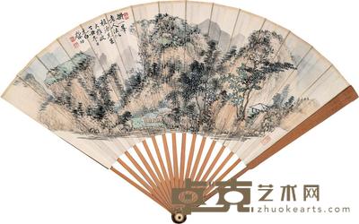 启功 1937年作 仿古山水 成扇 18.5×49cm