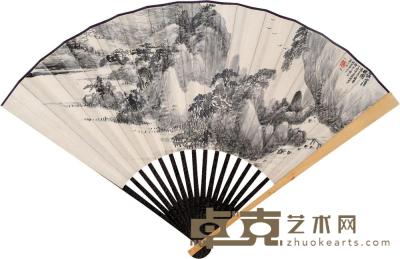 萧俊贤 1926年作 溪山清晓图 成扇 18.5×47cm