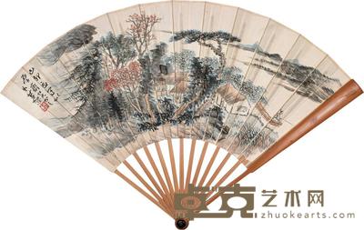 萧愻 1939年作 溪边垂钓 成扇 20×54cm