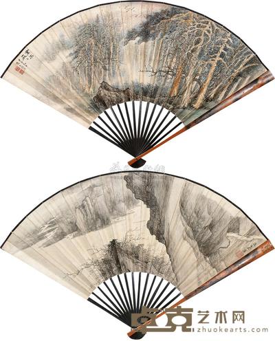 张石园 1924年作 山水 成扇 19×51cm
