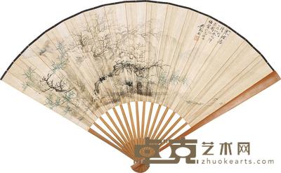 吴琴木 1945年作 寒烟淡修竹 成扇 18.5×51.5cm