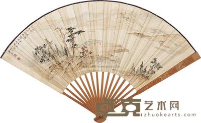 岑学恭 1947年作 山水 成扇 18.5×49.5cm