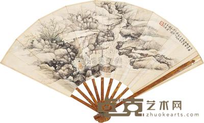 楼辛壶 1938年作 听泉图 成扇 19×49cm