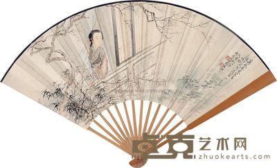 刘凌沧 1938年作 仕女 成扇 18.5×51cm