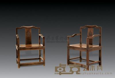 清早期 黄花梨官帽椅 （二件） 65×97×52cm