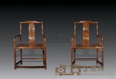 明 黄花梨福寿纹扶手椅 （二件） 75×53×109cm