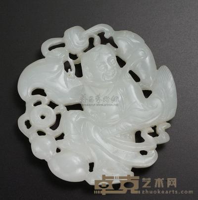 清中期 白玉刘海戏金蟾镂空珮 宽5.5cm