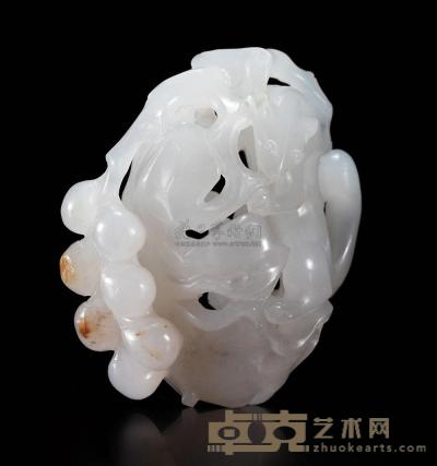 清中期 白玉松鼠葡萄镂空珮 高4cm