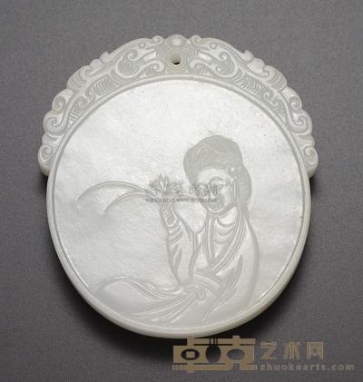 清中期 白玉雕仕女诗文珮 高4cm