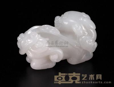 清中期 白玉瑞兽衔灵芝 高3cm