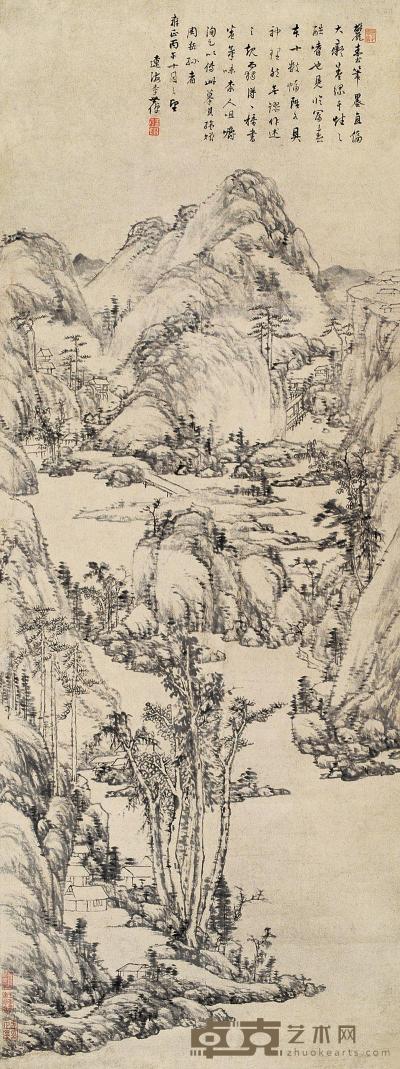 李世倬 1726年作 山水 立轴 141×53cm