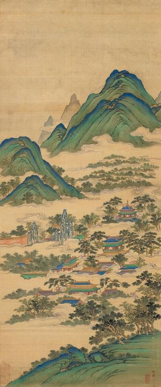 袁瑛 1777年作 青绿山水 立轴