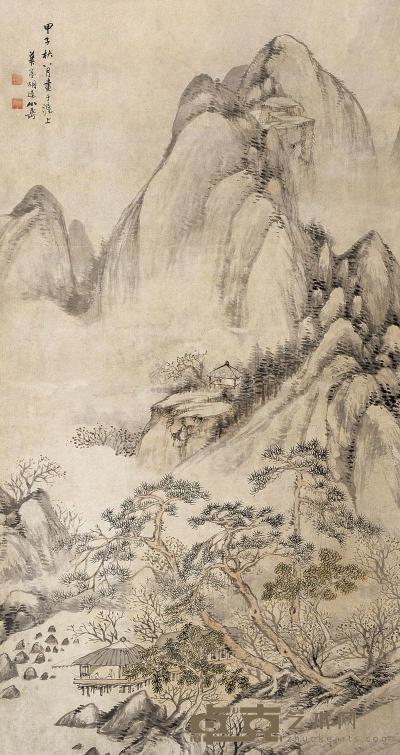 胡公寿 1864年作 山水 立轴 170×90cm