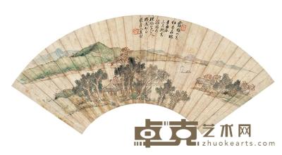 奚冈 1801年作 山水 扇面片 16.5×50.5cm