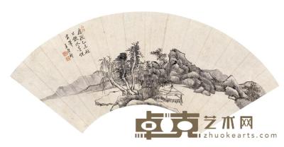 王原祁 1715年作 山水 扇面片 17.5×50cm