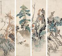 任伯年 1871年作 花鸟 四屏