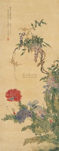 恽冰 1848年作 花卉 立轴