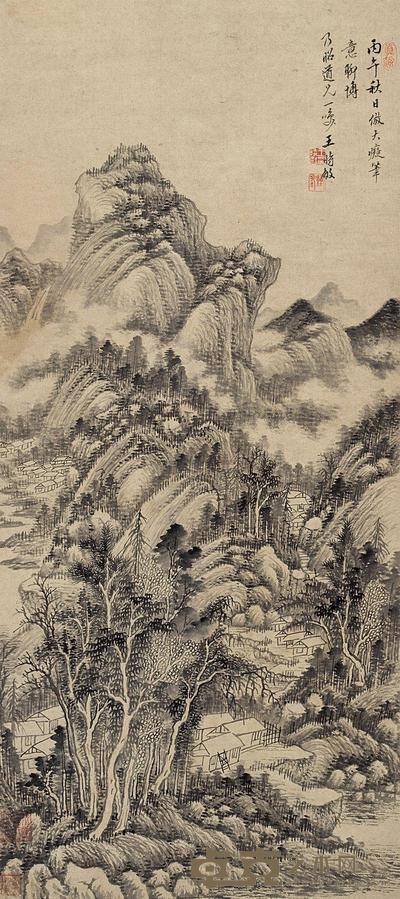 王时敏 1666年作 山水 立轴 90×41cm