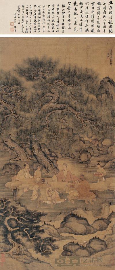 陈洪绶 松溪品茗图 立轴 151.5×76.5cm