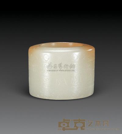 清 白玉花卉梵文扳指 内直径2cm
