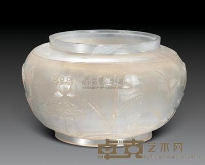 清中期 玛瑙雕荷莲鸳鸯水呈 高6cm