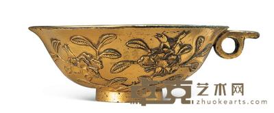 清中期 铜鎏金錾花卉把杯 直径7.8cm