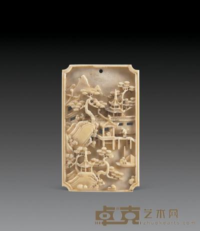 清中期 象牙山水楼阁珮 高6.8cm