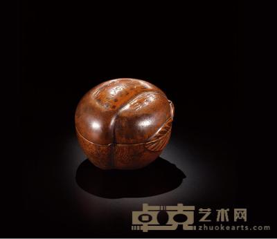 清中期 竹刻字桃形香盒 直径8cm；高6cm