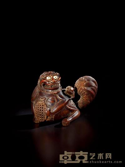 清中期 竹雕太狮少狮 高11.5cm