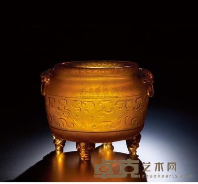 清乾隆 京作料仿琥珀四足炉 直径8.5cm；高9.3cm