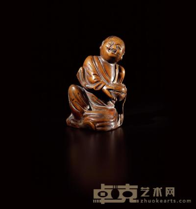 清 黄杨圆雕和合二仙 高7.2cm