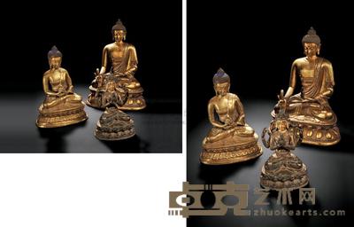 18世纪/15世纪 无量寿佛 药乐师 四臂观音 高19cm；高24.5cm；高15cm