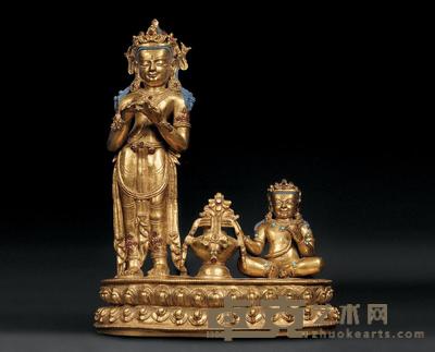 15至16世纪  菩萨与财神 高23.5cm