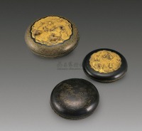 清中期 铜错金花卉、山水人物印盒 （三件）