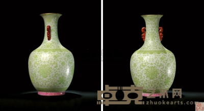 清道光 白釉绿料彩花卉双耳瓶 高28.5cm
