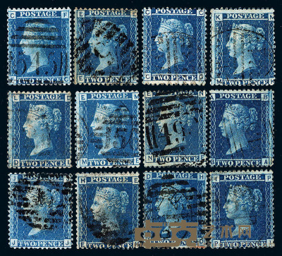 1854年 ○英国蓝便士有齿邮票一组二十枚 