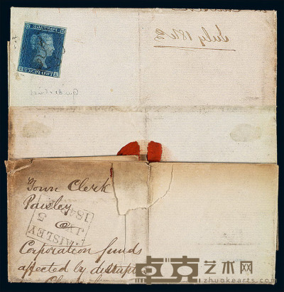 1843年 蓝便士邮票实寄封一件 