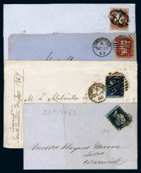 1850-1866年 红 蓝便士邮票实寄封四件