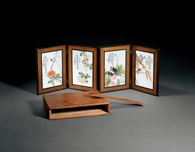 1937年作 林璧垣等绘粉彩花鸟图瓷板 （四屏）