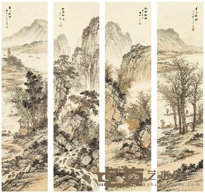 袁松年 四季山水 四屏 137.2×33.5cm×4