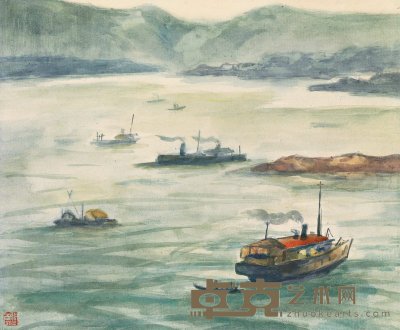 关良 1943-1944年作 嘉陵江 26.5×32.5cm