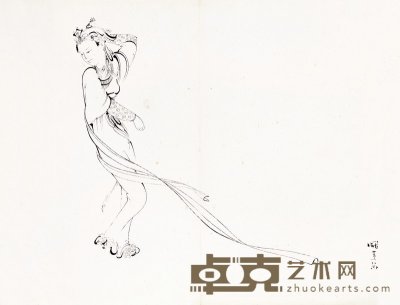 庞熏琹 1946年作 古装带舞仕女 28×36.6cm