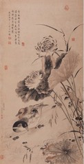 张若霭 莲塘浴鸭 镜心